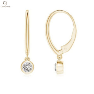 Classic Bezel-Set Round Diamond Leverback Drop Earrings