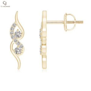 Flame-Shaped Diamond Stud Earrings