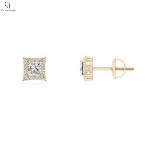 Princess-Cut Diamond Halo Stud Earrings