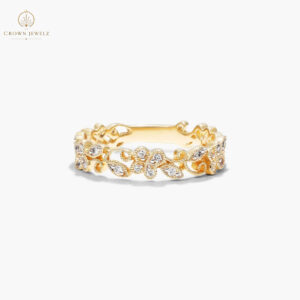 Vine Motif Diamond Ring In 14K Yellow Gold