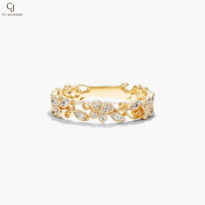 Vine Motif Diamond Ring In 14K Yellow Gold