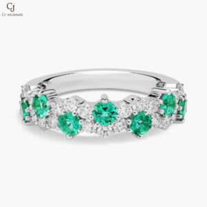 Staggered Emerald and Diamond Ring in 14k White Gold