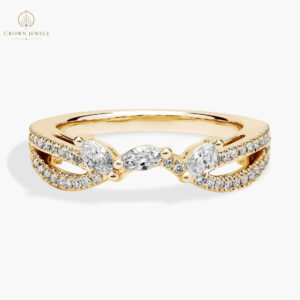 Romantic Twist Marquise and Pavé Curved Diamond Ring in 14k Yellow Gold