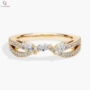 Romantic Twist Marquise and Pavé Curved Diamond Ring in 14k Yellow Gold