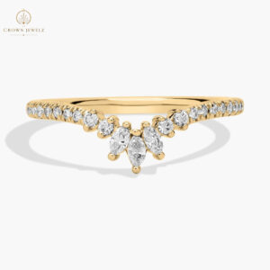 Curved Marquise Accent and Pavé Diamond Ring in 14k White Gold
