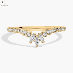 Curved Marquise Accent and Pavé Diamond Ring in 14k White Gold