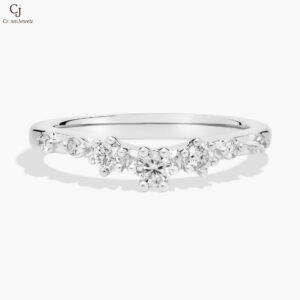 Curved Diamond Chevron Ring in Platinum