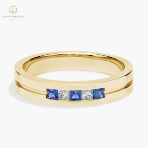 Men's Princess-Cut Diamond and Sapphire Wedding Ring in Platinum