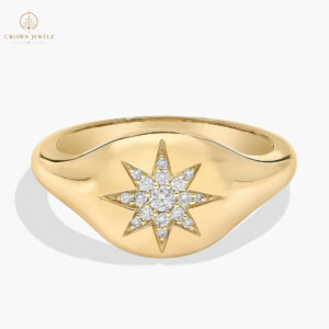 Diamond Star Signet Ring in 14K Yellow Gold