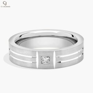 Single Diamond Dual Polish Inlay Matte Wedding Ring in Platinum