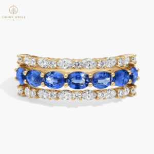 East-West Oval Cut Blue Sapphire and Diamond Ring