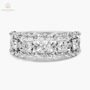 Diamond Three-Row Alternating Fashion Ring in 14k White Gold