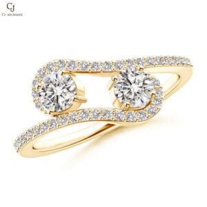 Twisted Two Stone Natural Diamond Bypass Engagement Ring