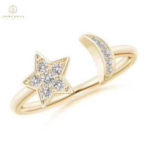 Pave-Set Diamond Star And Moon Open Ring