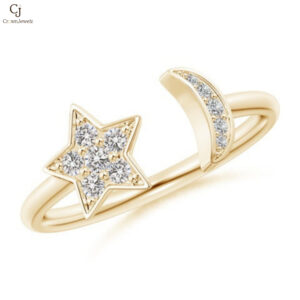 Pave-Set Diamond Star And Moon Open Ring