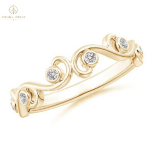 Bezel Set Diamond Ivy Scroll Half Eternity Ring