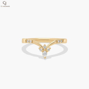 Chevron Floral Diamond Wedding Ring In 18K Yellow Gold