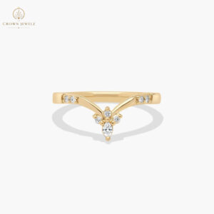 Chevron Floral Diamond Wedding Ring In 18K Yellow Gold
