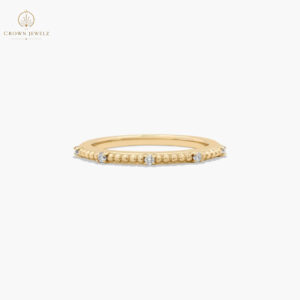 Beaded Diamond Wedding Ring In 14K Yellow Gold