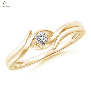 Solitaire Round Natural Diamond Ribbon Bypass Ring