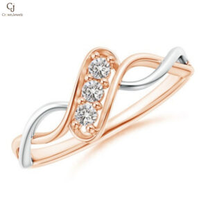 Slanted Three Stone Diamond Infinity Ring In Two Tone