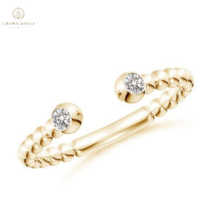 Two-Stone Round Diamond Beaded Shank Open Ring
