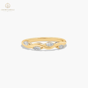 Floral Wedding Ring With Marquise Cut Diamonds In 14K Yellow Gold