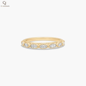 "Milgrain Wedding Ring With Marquise Cut Diamonds In 14K Yellow Gold  "