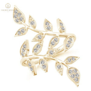 Pave Set Diamond Olive Leaf Vine Ring
