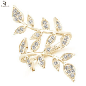 Pave Set Diamond Olive Leaf Vine Ring