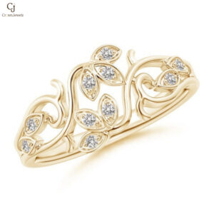 Nature Inspired Pave-Set Diamond Leaf And Vine Ring