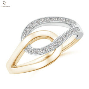 Pave Set Diamond Interlocking Loop Two Tone Ring