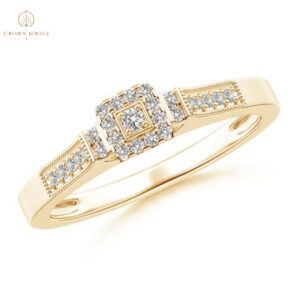 Milgrain-Edged Natural Diamond Square Halo Engagement Ring