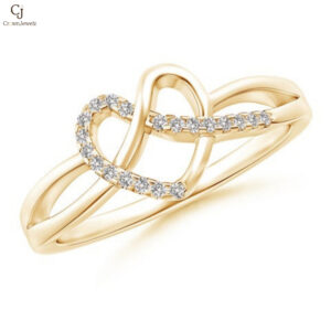 "Pave-Set Natural Diamond Knotted Heart Ring "