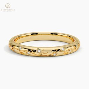 Verdure Engraved Diamond  Ring in 14K Yellow Gold