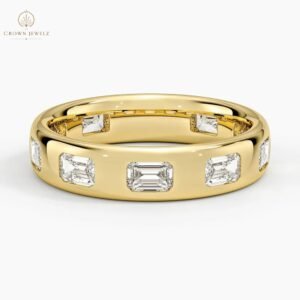 Chloe Flush Set Emerald Cut  4.5mm Lab Diamond Ring in  18K Yellow Gold