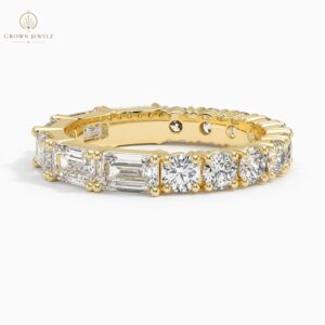 Elise Emerald Cut and Round Eternity Diamond Ring in 18K Yellow Gold