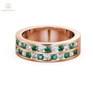 Chelford Half Eternity Ring Emerald and Diamond 1.05ct Double Row in 18K Yellow Gold