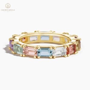 Pastel Emerald-Cut Multi Colored Gemstone Ring in 14K Rose Gold