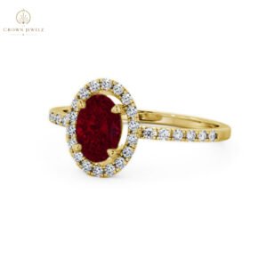 Marina Halo Ring Ruby and  Diamond 1.18ct in 18K  Yellow Gold