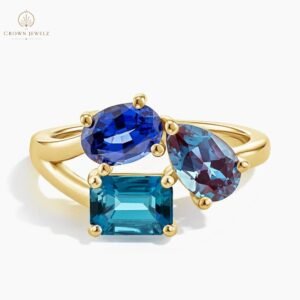 Adriatic Three Stone Toi et Moi Ring in 18K Yellow Gold