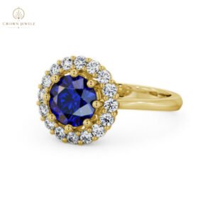Kaimes Halo Ring Blue Sapphire  and Diamond 2.00ct in 18K  Yellow Gold