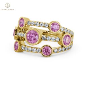 Richmond Seven Stone Ring Pink Sapphire and Diamond Cluster Style 2.59ct in 18K Yellow Gold