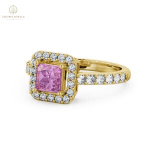 Valency Halo Ring Pink Sapphire  and Diamond 1.17ct in 18K  Yellow Gold